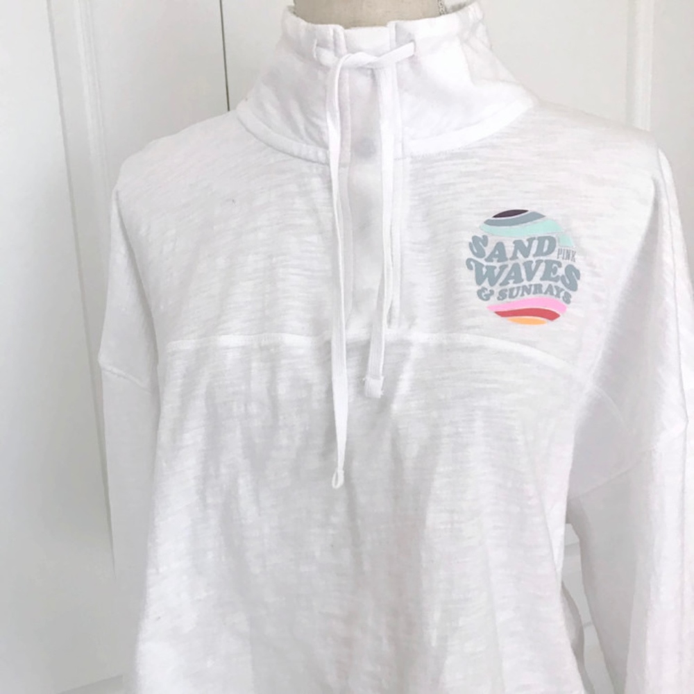 PINK Beach Pullover Cropped Long Sleeve Hi Low Top